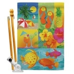 Breeze Decor BD-SU-HS-106067-IP-BO-D-US12-AM 28 x 40 in. Tropical Collage Summer Fun in the Sun Impressions Decorative Vertical Double Sided House Flag Set with Pole Bracket & Hardware