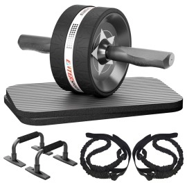 Entersports Abs Roller Wheel Kit Exercise Wheel Core Strength Training Abdominal Roller Set With Push Up Bars Resistance Bands