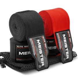 Meister Elite 180 Premium Adult Hand Wraps For Mma Boxing 2 Pair Pack Wmesh Bag Blackblood Red