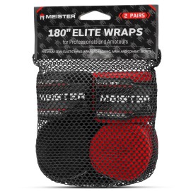 Meister Elite 180 Premium Adult Hand Wraps For Mma Boxing 2 Pair Pack Wmesh Bag Blackblood Red