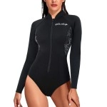 CtriLady Womens Neoprene Wetsuit Long Sleeve Swimsuit with Front Zipper for Swimming, Diving, Surfing and Canoeing (Black, L)