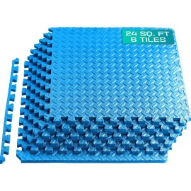 Yes4All Interlocking Foam Floor Matsgym Floor Mats With Eva Interlocking Tiles 24 Square Feet Blue 6 Tiles