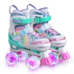 Sulifeel Rainbow Unicorn 4 Size Adjustable Light Up Roller Skates For Girls Boys For Kids Small