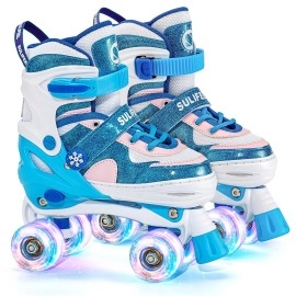 Sulifeel Ice Snow 4 Size Adjustable Light Up Roller Skates For Girls Boys For Kids Medium