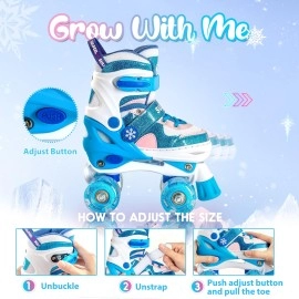 Sulifeel Ice Snow 4 Size Adjustable Light Up Roller Skates For Girls Boys For Kids Medium