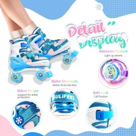 Sulifeel Ice Snow 4 Size Adjustable Light Up Roller Skates For Girls Boys For Kids Medium