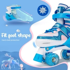 Sulifeel Ice Snow 4 Size Adjustable Light Up Roller Skates For Girls Boys For Kids Medium