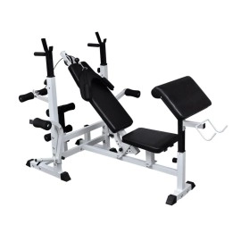vidaXL Multi Use Weight Bench, Steel Construction, Adjustable Settings, Total-Body Workout Equipment, Enhances Arm, Chest, Thighs, Back Muscles - Black/White