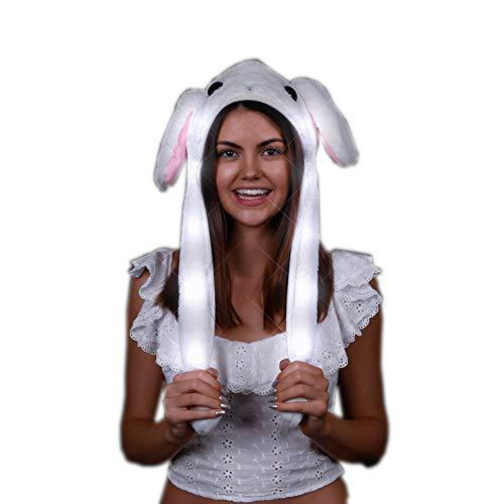 blinkee Light Up Flashing Bunny Moving Ears Plush Hat White