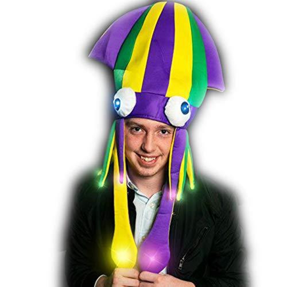 blinkee Light Up Flashing Mardi Gras Squid Hat Pack of 12