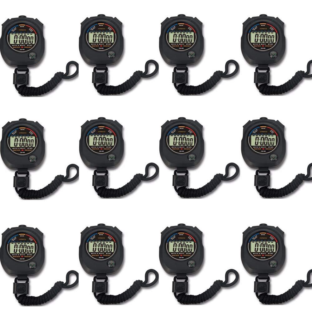 12 Pack Multi-Function Electronic Digital Sport Stopwatch Timer, Large Display with Date Time and Alarm Function,Suitable for Sports Coaches Fitness Coaches and Referees