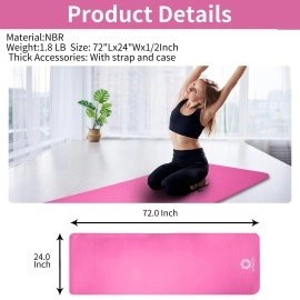 Primasole 12 Thick Exercise Mat With Carry Strap Case Mat For Yoga Pilates Fitness At Home And Gym 72 L X 24 W Azalea Pin