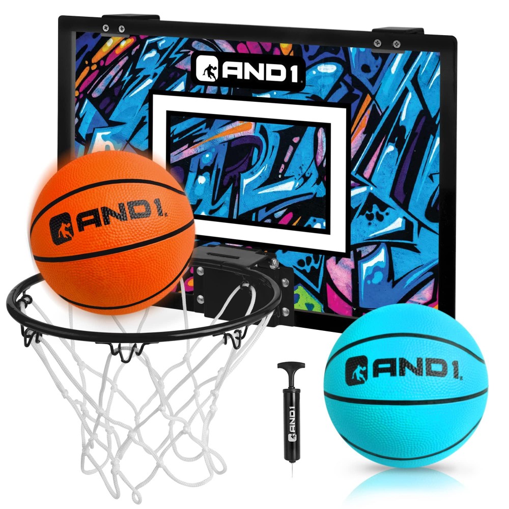 And1 Mini Basketball Hoop 18 X12 Preassembled Portable Over The Door With Flex Rim Includes Two Deflated 5 Mini Baske