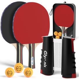 Glymnis Ping Pong Paddle Set Table Tennis Set With Retractable Net Table Tennis Rackets Balls And Carry Bag Ping Pong Game Ac