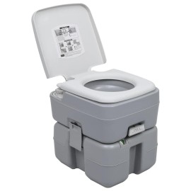 vidaXL Portable Toilet, Camping Toilet with Detachable Tank, Portable Potty, Travel Toilet for Indoor Outdoor Boating Trip, Gray 5.3+2.6 gal