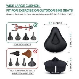 Anzome Bike Seat Cushion Wide Gel Bike Seat Cover Extra Soft Gel Bike Seat Cushion For Women Men Everyone Fits Spin Station