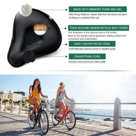 Anzome Bike Seat Cushion Wide Gel Bike Seat Cover Extra Soft Gel Bike Seat Cushion For Women Men Everyone Fits Spin Station