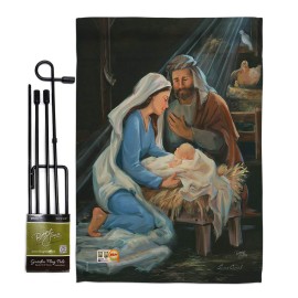 Breeze Decor BD-NT-GS-114090-IP-BO-D-US12-SB 13 x 18.5 in. Nativity Winter Impressions Decorative Vertical Double Sided Garden Flag Set with Banner Pole