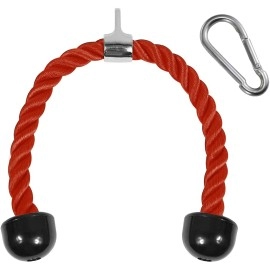 Yes4All Deluxe Red Tricep Rope 27 Inches Black Cable Attachment Pulley System Gym Pull Down Rope With Carabiner Exercise Machi