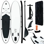 vidaXL Inflatable Stand Up Paddleboard Set - Ideal for Learning, Recreational Paddling, and Small Wave Riding - Easy Inflate/Deflate, Durable and Puncture-Proof, with Convenient Carry Bag, Black a...