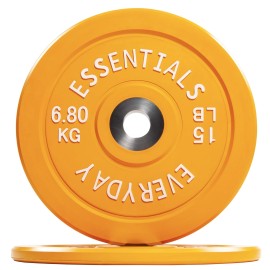 Balancefrom Color Coded Olympic Bumper Plate Weight Plate With Steel Hub 15Lb Pair