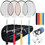 Professional Badminton Rackets Lightweight Badminton Racquets Set Zalava Badminton Set 4 Pack Carbon Fiber 3 Shuttlecocks 2 P