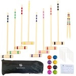 SpeedArmis 8 Players Croquet Set - 28In Pine Wooden Mallets, Colored PE Ball, Wickets, End Stakes, Lawn Backyard Outdoor Game Set for Family (Portable Carry Bag Included)