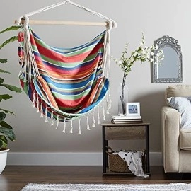 Summer Stripe Hammock Chair with Fringe Trim