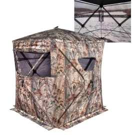 Muddy Outdoors Hunting Easy Setup Portable Concealable Blackbacked Water Resistant Epic Camo Prevue Ground Blind 2Person