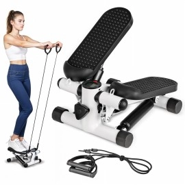 Yssoa Mini Stepper With Resistance Band Stair Stepping Fitness Exercise Home Workout Equipment For Full Body Workout Black