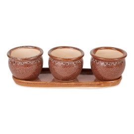 Accent Plus Brown Round Ceramic Small Planter Set Of 3