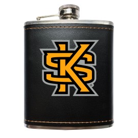Kennesaw State Unviersity Black Leather Wrapped Stainless Steel 7 oz Flask