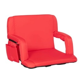 Extra Wide Red Lightweight Reclining Stadium Chair with Armrests, Padded Back & Seat with Dual Storage Pockets and Backpack Straps