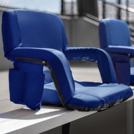 Set of 2 Blue Portable Lightweight Reclining Stadium Chairs with Armrests, Padded Back & Seat - Storage Pockets & Backpack Straps