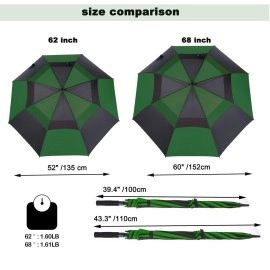 Mrtlloa 62 Inch Automatic Open Greenblack Golf Umbrella Extra Large Oversize Double Canopy Vented Windproof Waterproof Sports