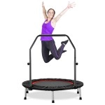 Zenova 40 Mini Trampoline Rebounder Trampoline Foldable Trampoline Indoor With Adjustable Bar Fitness Rebounder For Adults