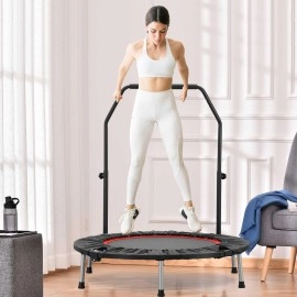 Zenova 40 Mini Trampoline Rebounder Trampoline Foldable Trampoline Indoor With Adjustable Bar Fitness Rebounder For Adults