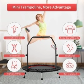 Zenova 40 Mini Trampoline Rebounder Trampoline Foldable Trampoline Indoor With Adjustable Bar Fitness Rebounder For Adults