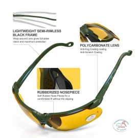 Xaegistac Shooting Glasses With Case Anti Fog Hunting Safety Glasses For Men Women Yellow Lensgreen Frame