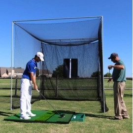 10x10x10 Masters Golf Net w Frame Kit, 4x6 Ultimate Golf Mat, & Ball Tray