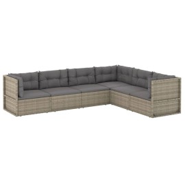 vidaXL 6 Piece Patio Lounge Set with Cushions Gray Poly Rattan