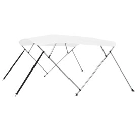 vidaXL 4-Bow Bimini Top in White | Durable, Adjustable Width Canopy | Made of 100% polyester with PU coating | UV, Water-Resistant | Assembly Required | Stainless Steel Hardware Included