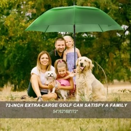 Mrtlloa 72 Inch Automatic Open Green Golf Umbrella Extra Large Oversize Double Canopy Vented Windproof Waterproof Sports Stick