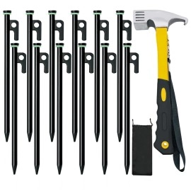 Tent Stake With Hammer 12Pack 12In Heavy Duty Tent Stakes 10In Tent Stakes Hammerstorage Pouch Forged Steel Tent Stakes Fo