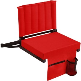 Besunbar 2pcs Stadium Seat for Bleachers with Back Support and Wide Padded Cushion Stadium Chair - Includes Shoulder Strap and Cup Holder, Red
