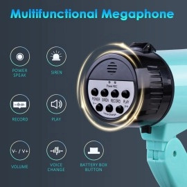 Mymealivos 20W Megaphone Speaker Portable Voice Changer Bullhorn With 6 Different Sound Effects Builtin Siren And Record Ad