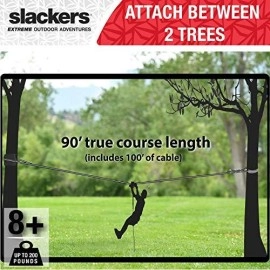 slackers 90 ft Eagle Series Zipline - Kids Zip line Kit with Safety Zipspring Brake System - Great Zipline Kit for Kids and Teens - Recommended Ages 7+