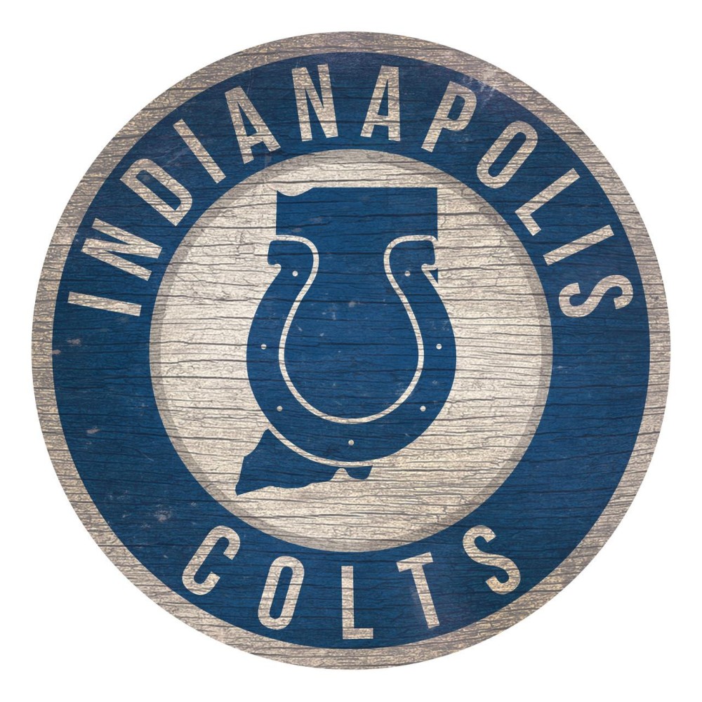 Indianapolis Colts Sign Wood 12 Inch Round State Design