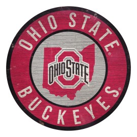 Ohio State Buckeyes Sign Wood 12 Inch Round State Design