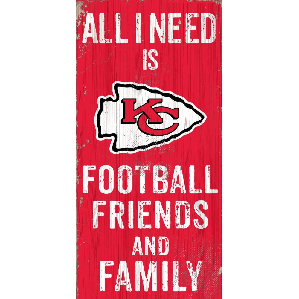 Kansas City Chiefs Sign Wood 6X12 Football Friends And Family Design Color